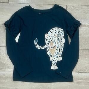 Snow Leopard Long Sleeve Ruffle Top 6/6X
